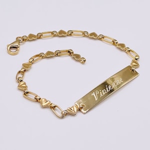 Children's Yellow Gold Personalized ID Heart Link Adjustable  Bracelet - 6.5 inches Front & Back Engraving /  9 months - 7 years old