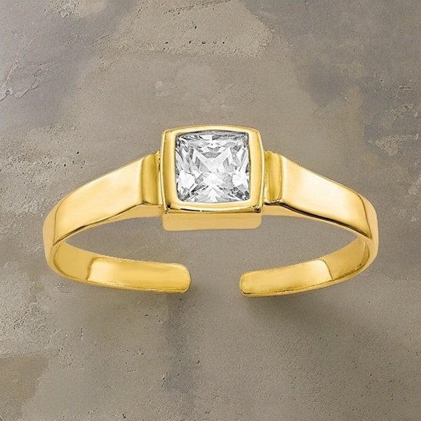 10k Yellow Gold & CZ Solid Toe Ring - Gift Box Included - Made in USA - Real Gold ( Not Plated or Filled )