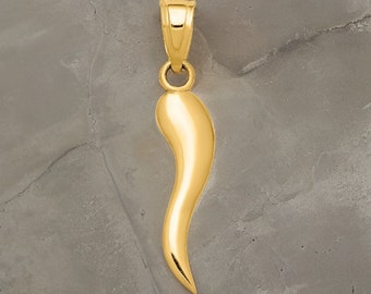 14k Yellow Gold Cornicello Gold Corno Portafortuna Italian Horn Charm Gift Box Included 14k Italian Horn