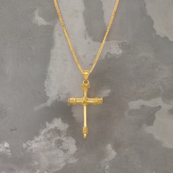 Solid 14k Yellow Gold or 14k White Gold Nail Cross Pendant w/ Box Chain or Cable Chain - Gift Box Included - Made in USA