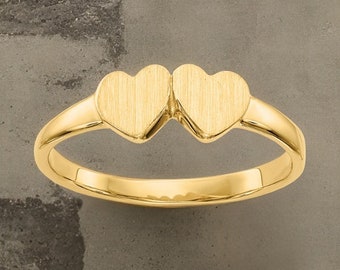 Genuine 14k Yellow Gold Double Heart Ring Baby Child  Size 1 -5 Baby to  Toddler Size Children's Ring Band with Hearts - Gift Box Included