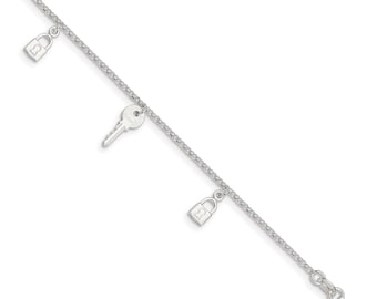 Best Designer Jewelry Sterling Silver Polished Lock & Key Anklet Best Designer Jewelry Sterling Silver Polished Lock & Key Anklet