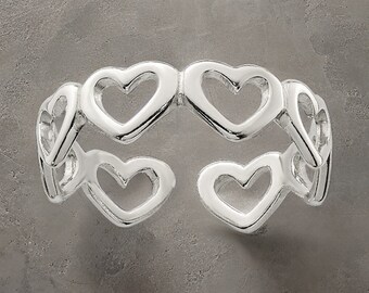 Sterling Silver Cut-out Hearts Toe Ring - Gift Box Included