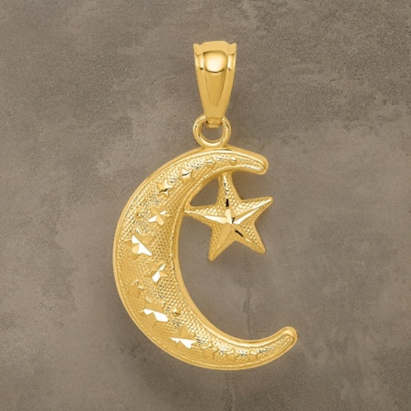 14k Yellow Gold Polished Moon & Star Pendant / 14k Moon and star Pendant Charm / Real Gold Moon Pendant / Gift Box Included / Crescent Charm