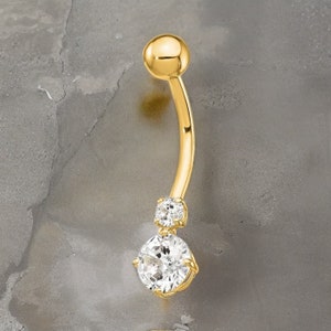 10k Yellow Gold Polished  CZ Belly Ring / 10k Belly Button Ring / Gold Navel Ring / Belly Ring Real Gold Gift Box Included