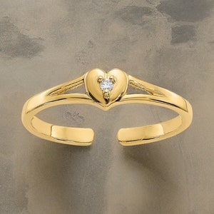 14k Yellow Gold Diamond Adjustable Heart Toe Ring 1mm Thin Band- Gift Box Included