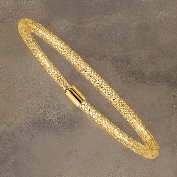 10k Yellow Gold 3mm Polished Stretched Mesh Slip-on Bangle Bracelet 7.25 inches Gift Box Included Italian Yellow Gold / Ships Next Day