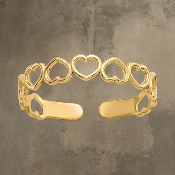 14k Yellow Gold Open Hearts Dainty Toe Ring 4mm Band- Gift Box Included ( Very Thin & Dainty Toe Ring / Toe RIng will Bend )