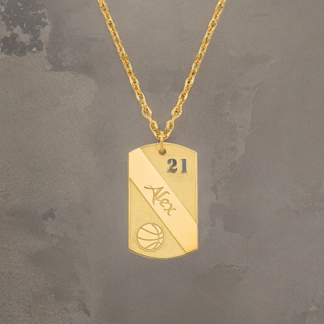 Basketball Dog Tag Necklace MADE IN USA Gold Plated or Sterling Silver
