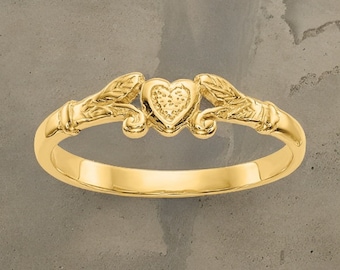 Genuine 14k Yellow Gold  Yellow Baby Heart Ring / Band Size 1-3 Baby to Children Size 1mm Band Gift Box Included
