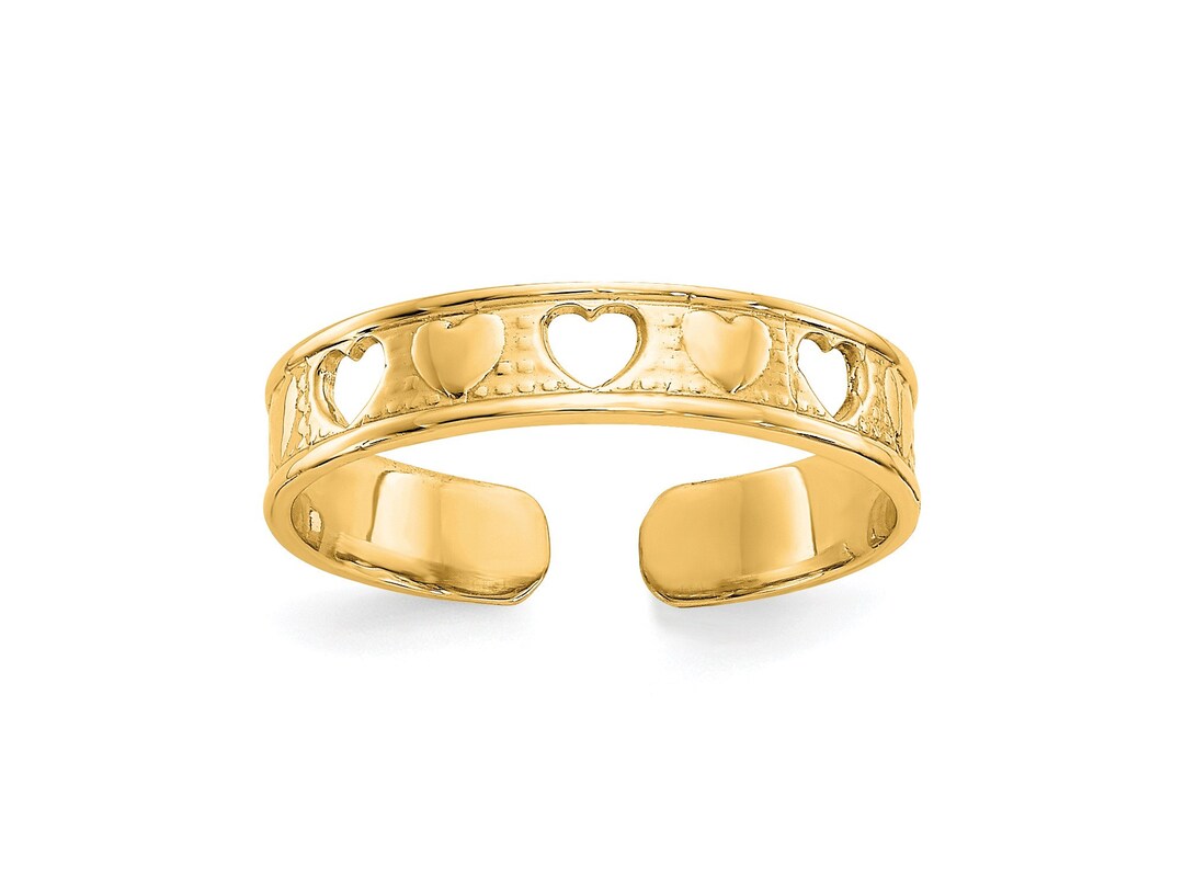 14k Yellow Gold Open Hearts Toe Ring Polished Toe Ring 3mm Etsy