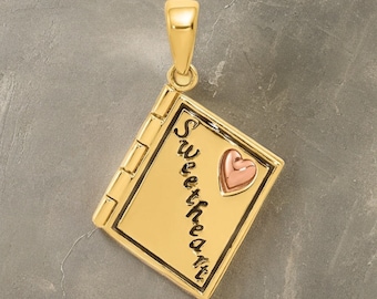 14K Two-Tone 3D Enameled Sweetheart Book Charm with Moveable Parts - Gift Box Included Real Gold (Not Plated or Filled)