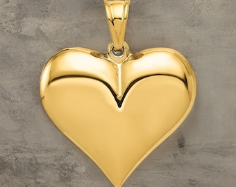 Elegant 14K Polished 3-D Puffed Heart Pendant - Gift Box Included Real Gold (Not Plated or Filled)