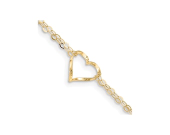 Finejewelers 9 Inch 14k Yellow Gold Figaro Link with Dangling Heart Anklet Smaller Ankles 