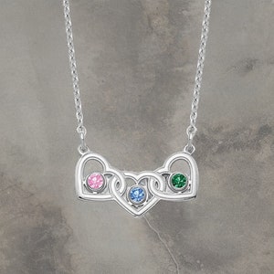 3 Hearts Birthstone Necklace in Sterling Silver , Gold Plated Silver ,  & 14k Gold Gift Box Included Small Hearts Necklace (.75 Inches Wide)