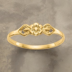 14k Yellow Baby Flower Ring / Band Size 3-5 Baby to Children Size 1mm Band Gift Box Included