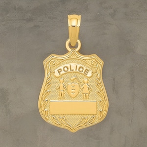 14K Yellow Gold Police Badge Pendant  / Gift Box Included /Police Charm / Thin Blue Line Pendant
