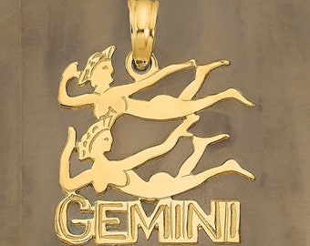 10K Themed Gold GEMINI Zodiac Charm Pendant, Textured Finish, 18.4mm Length - Gift Box Included Real Gold (Not Plated or Filled)