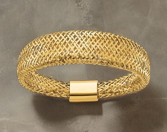 14K Mesh Tapered Stretch Stylish Adjustable Gold Ring - Italian Craftsmanship - Gift Box Included