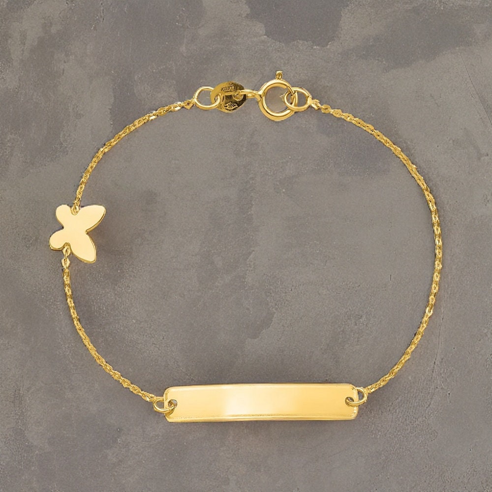 Pavé Butterfly, Baby/Children's Engraved ID Bracelet for Girls - 14K Gold