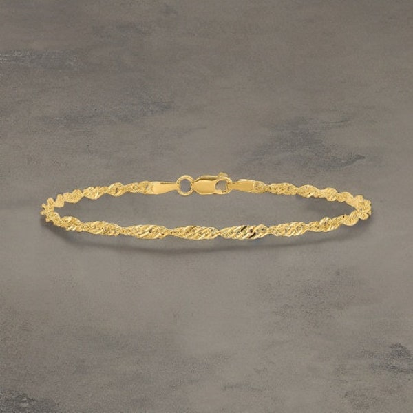 10k Yellow Gold 1.7mm Singapore Anklet Rope Ankle Bracelet 9 inches Gift Box Included