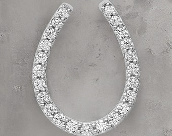 Elegant 14k White Gold Horseshoe Chain Slide with 1/3ct. Diamond Accent - Gift Box Included Real Gold (Not Plated or Filled)