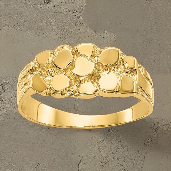 Womens 14k Gold Nugget Ring Band available in 14k Yellow Gold 2.1 Grams (Not Plated or Filled) Gift Box Included - Made in USA