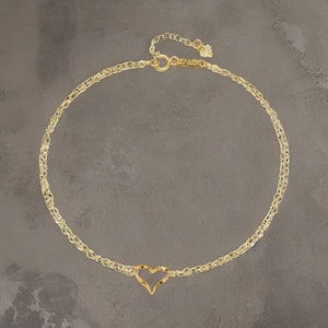 14k Yellow Gold Double Strand Heart Anklet w/ 1 inch Extension / 14k Double Strand Ankle Bracelet / Gold Heart Anklet / Gift Box Included image 4