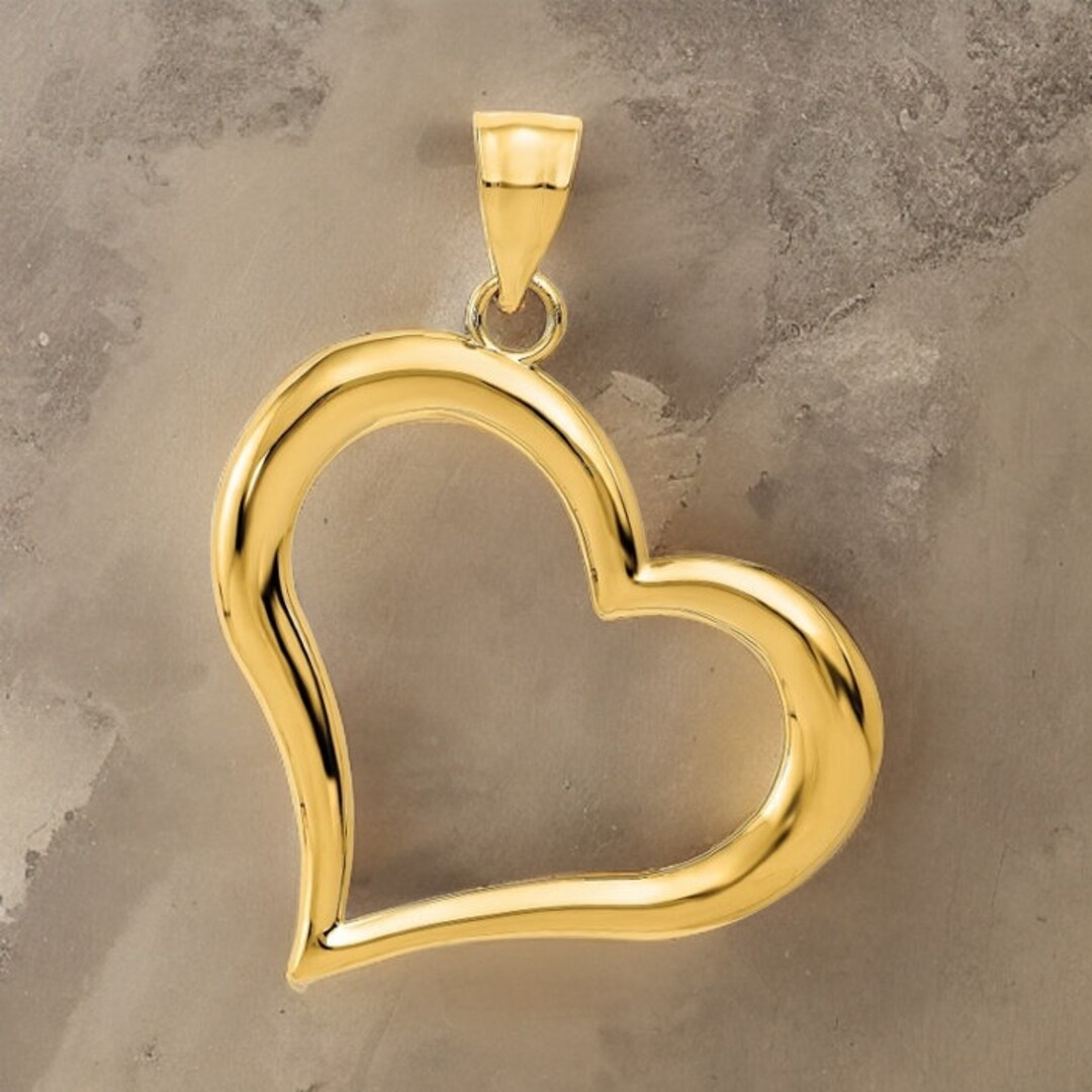 14k Yellow Gold Dangling Heart Pendant / 14k Heart Pendant Charm /made ...
