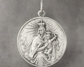 Elegant Sterling Silver Antiqued Our Lady of the Holy Scapular Medal Pendant - Gift Box Included