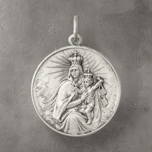 Elegant Sterling Silver Antiqued Our Lady of the Holy Scapular Medal Pendant - Gift Box Included