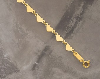 14k Yellow Gold Oval Link Chain with Hearts Anklet w/ 1 inch Extension / 14k Hearts Ankle Bracelet / Gold Heart Anklet / Gift Box Included