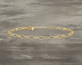 14k Yellow Fancy Link Anklet 9in Plus 1 inch extension - Gift Box Included 14k Ankle Bracelet