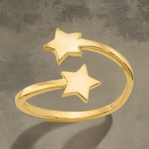 14k Yellow Gold Open Stars Toe Ring - Made in USA - Gift Box Included - Adjustable Stars Toe Ring