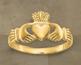 Womens Claddagh Ring Celtic Band available in 14k Yellow Gold & 10k Yellow Gold -Gift Box Included - Made in USA