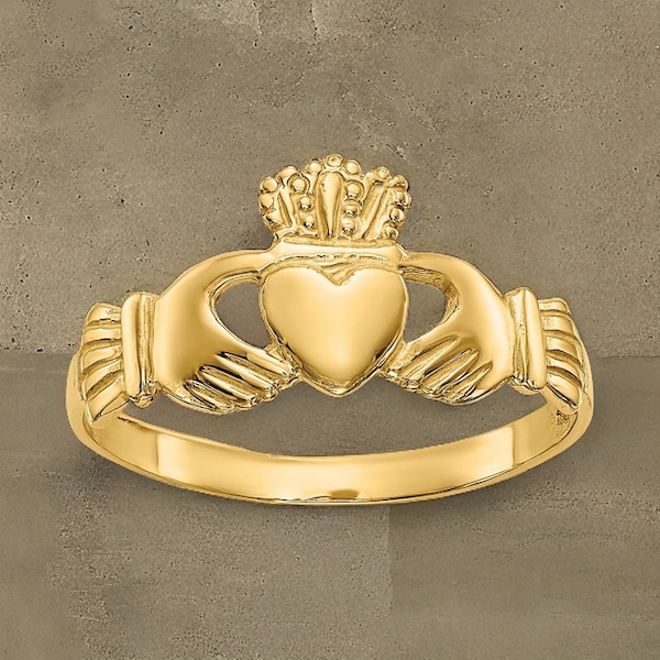 Womens Claddagh Ring Celtic Band available in 14k Yellow Gold & 10k Yellow Gold -Gift Box Included - Made in USA