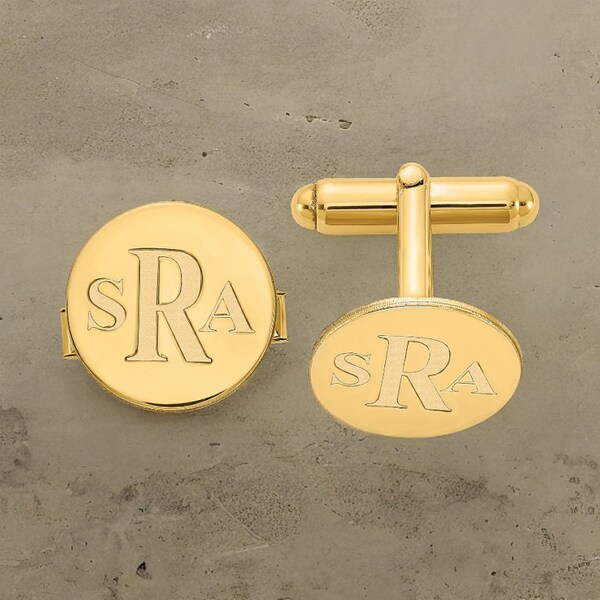 Circle Monogram Cufflinks Recessed Letters Available in Sterling Silver, White, Yellow & Rose Gold - Gift Box Included