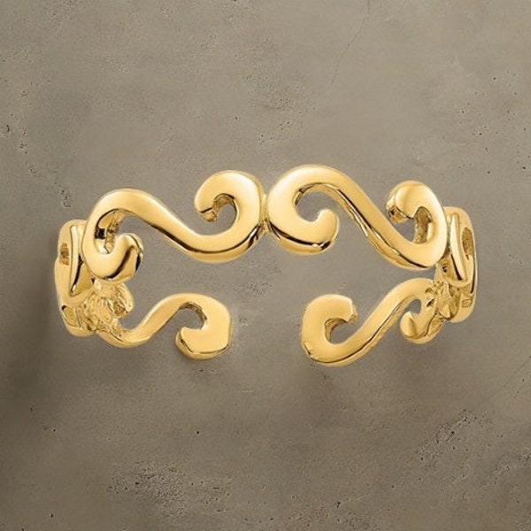 14k Yellow Gold Swirl Solid Toe Ring 4mm Band Polished Finish - Gift Box Included - Made in USA