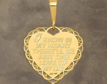 14K Gold Reversible Heart Pendant - 'I LOVE YOU' Necklace - Gift Box Included Real Gold (Not Plated or Filled)