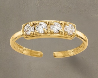 14k Yellow Gold & CZ Solid Toe Ring  Band- Gift Box Included - Made in USA - Real Gold 14kt Toe Ring ( Not Plated or Filled)
