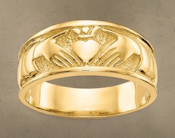 Womens Claddagh Ring Celtic Band available in 14k Yellow Gold & 10k Yellow Gold -Gift Box Included - Made in USA