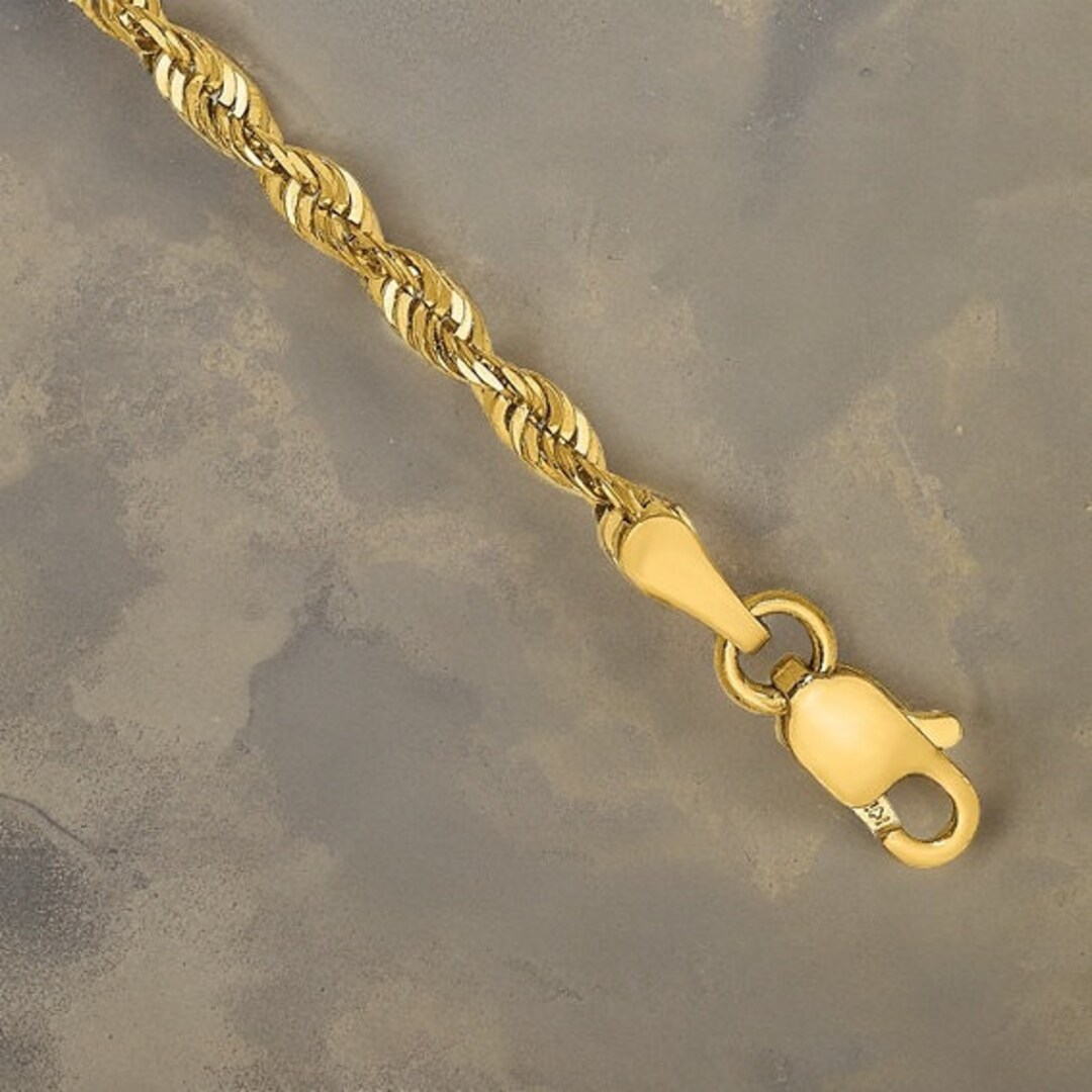 14k Yellow Gold Diamond Cut Rope Chain Anklet 2.5mm Solid Gold Ankle