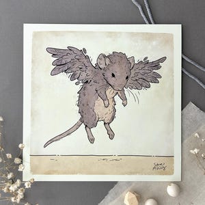 Winged rat art print 8”x8”