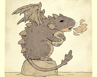 Dragon rat art print 8”x8”