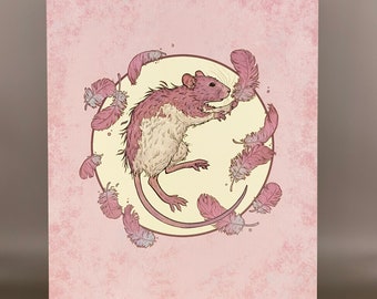 Rat with feathers - whimsical art print
