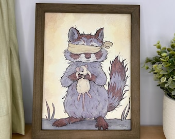 Mapache y rata - lámina artística