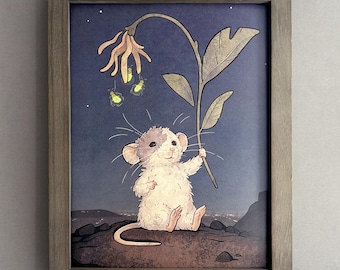 油絵　ネズミ 小さなネズミのオリジナル絵画、素敵なネズミの油絵、穴の中のネズミの 絵画
