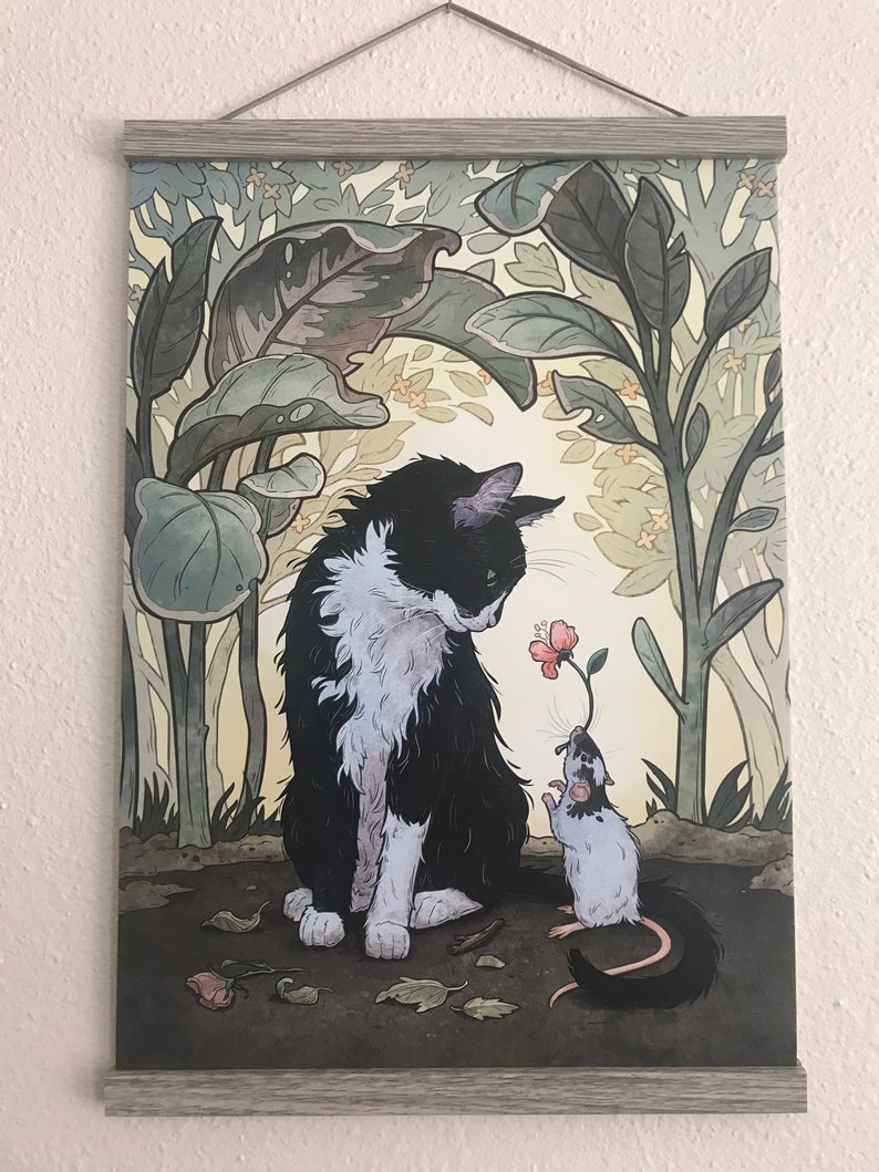 Tuxedo cat and rat art print whimsical children illustration image 4