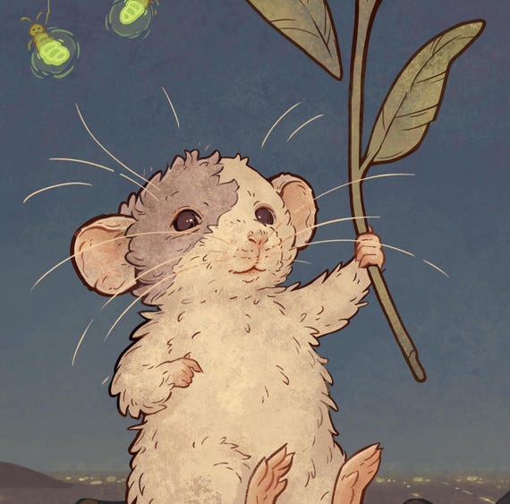 夜のネズミのアートプリント - Etsy 日本