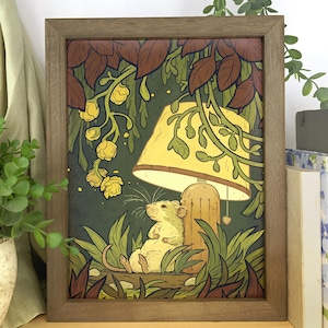 Summer night cozy lamp rat art print